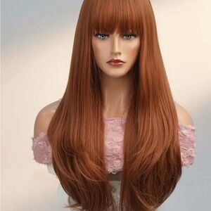 Elegant Auburn Long Straight Wig